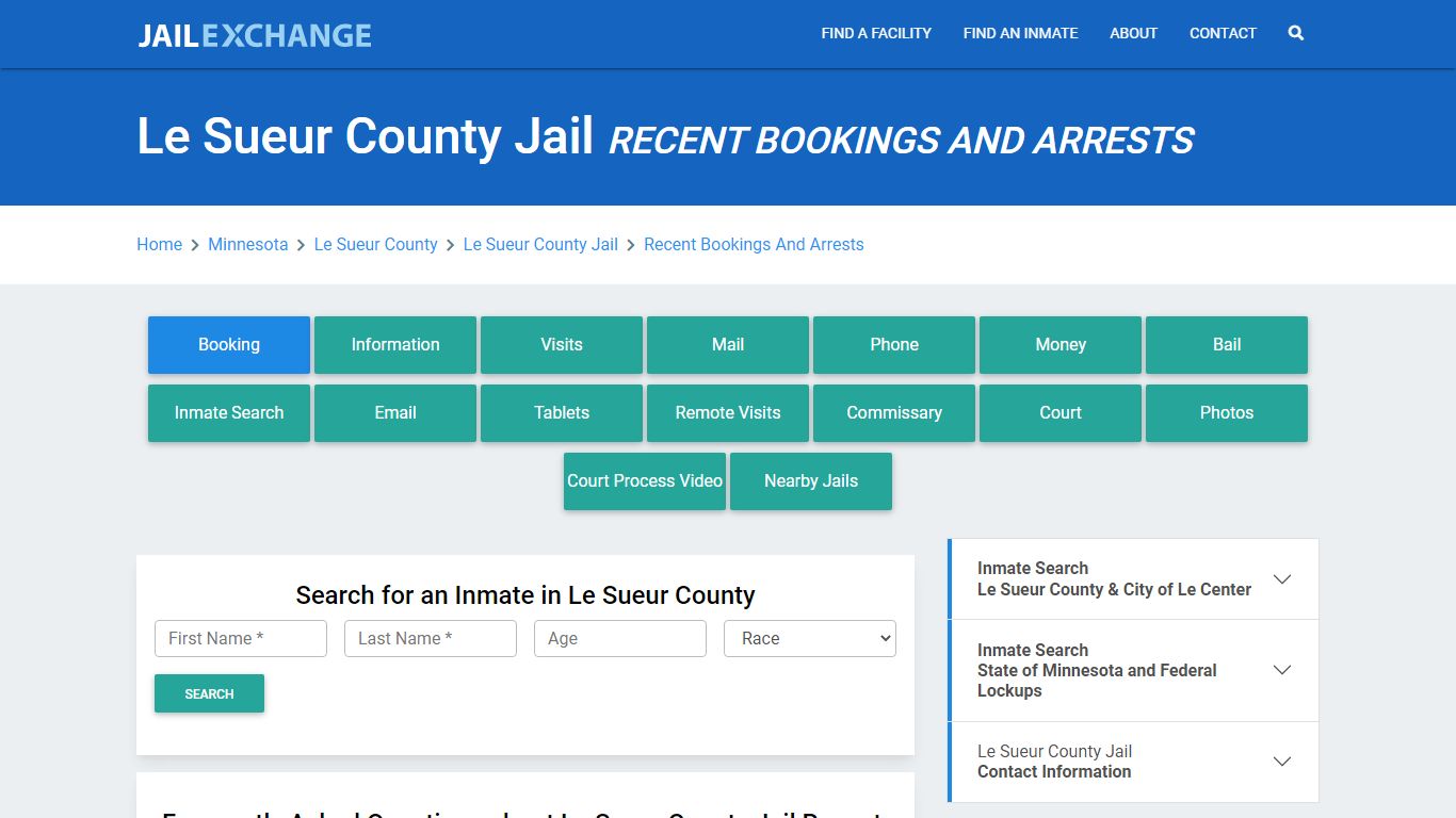 Le Sueur County Jail Recent Bookings And Arrests - Jail Exchange